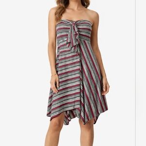 Graffiti New York Y2K Women's Red Black  & White Stripe Strapless Dress, Size M